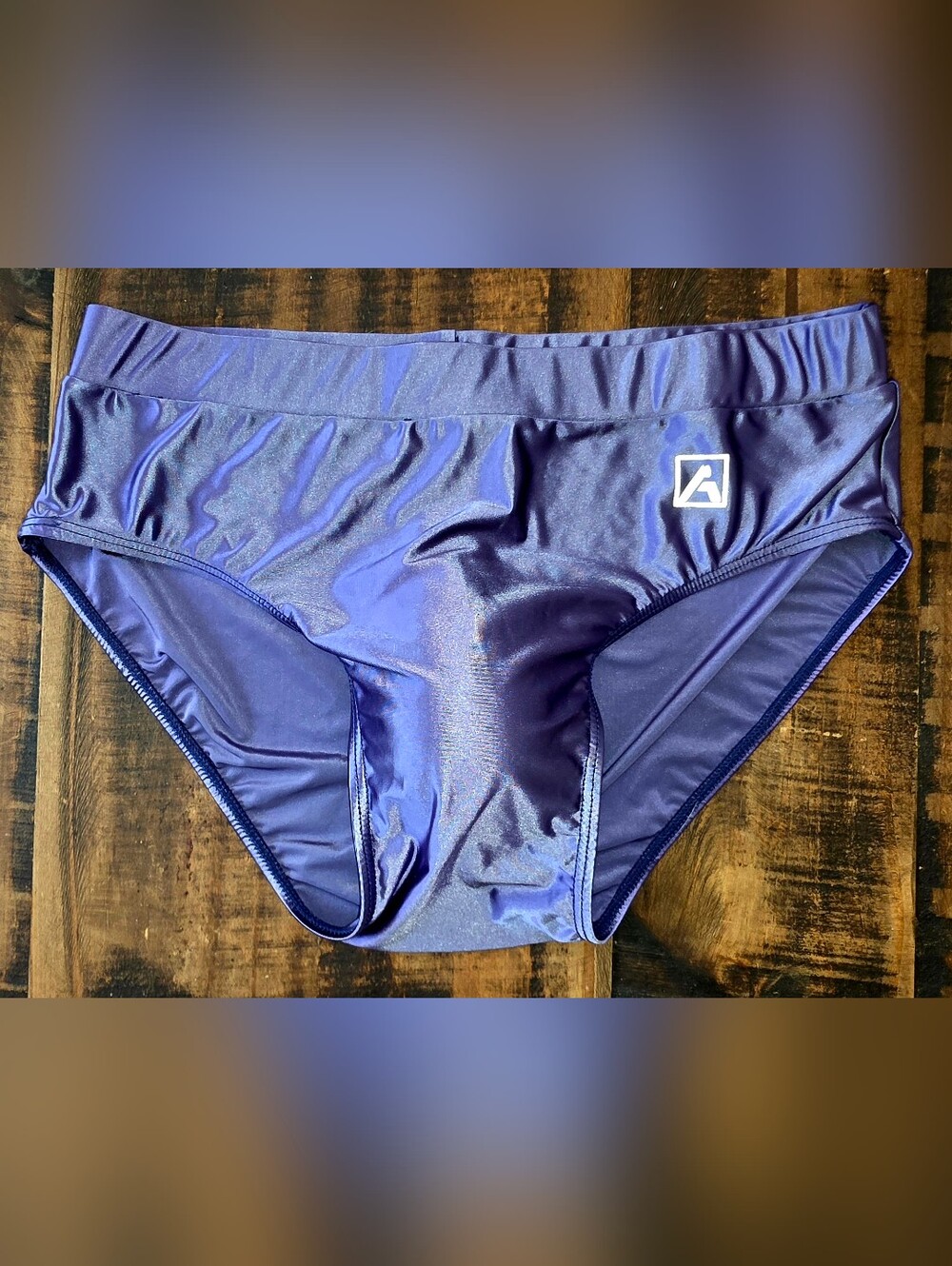 Mens Amoresy XL Shiny Swim Briefs with Logo, nylon-spandex , periwinkle blue